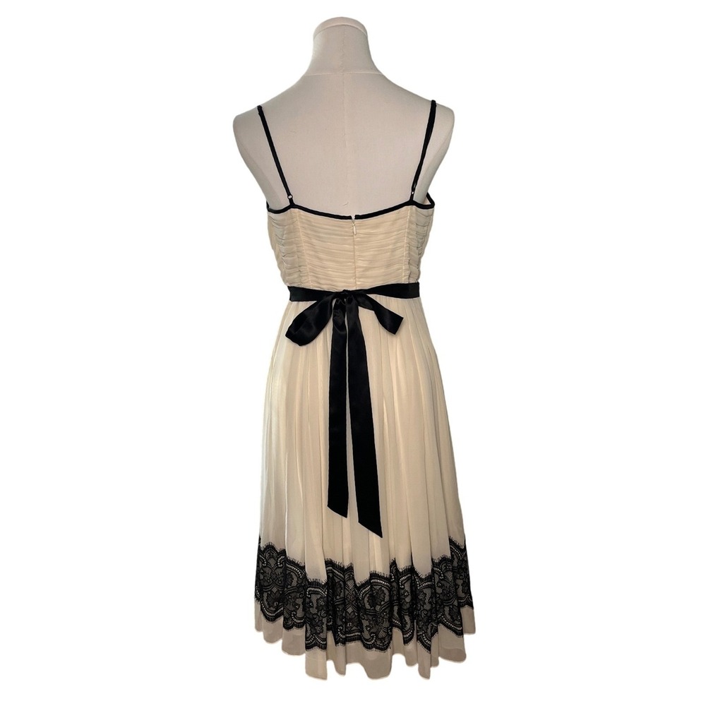Arden B Silk Midi Dress Ivory Black Lace Hem Slip Coquette Women 8 - Picture 9 of 10